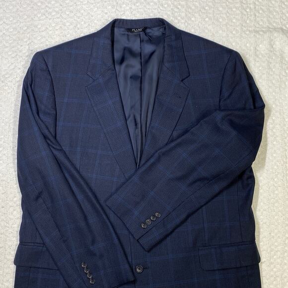 Jos A Bank Men Size 48L Navy & Black Window pane Plaid 3%Linen 43%Wool Blazer - Picture 2 of 12